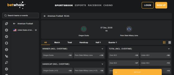 BetWhale - one of the most reliable sites for sports betting in Oregon