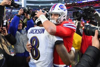 Baltimore Ravens quarterback Lamar Jackson and Buffalo Bills quarterback Josh Allen.