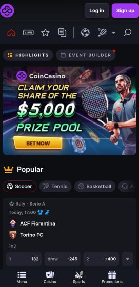 anonymous betting site CoinCasino mobile version