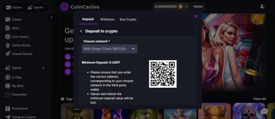 CoinCasino make a deposit form