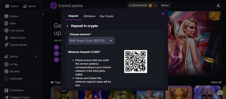 Deposit at CoinCasino