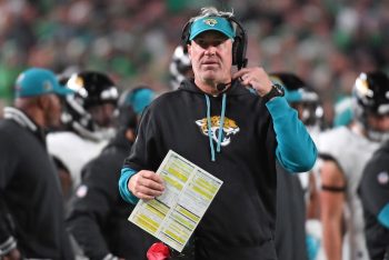Jacksonville Jaguars head coach Doug Pederson stands on sideline.