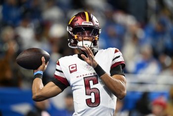 Jayden Daniels throws the ball for the Washington Commanders.