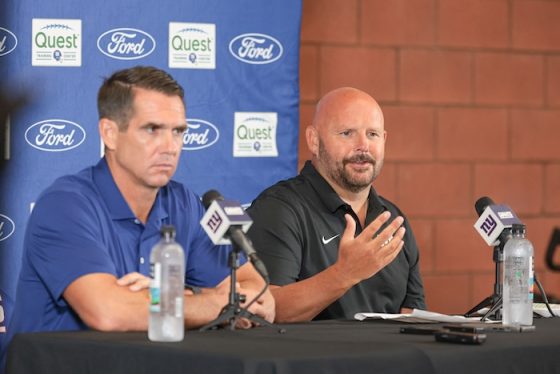 New York Giants head coach Brian Dabol, left, and general manager Joe Schoen.