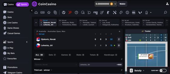 CoinCasino betting markets and odds