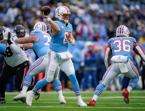 Tennessee Titans quarterback Will Levis throws a pass.