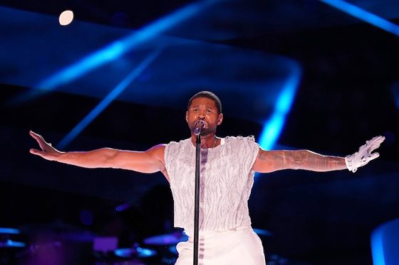 Recording artist Usher performs during the halftime show of Super Bowl LVIII.
