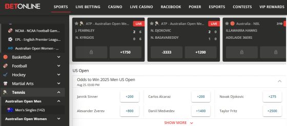 mastercard betting sites US open odds