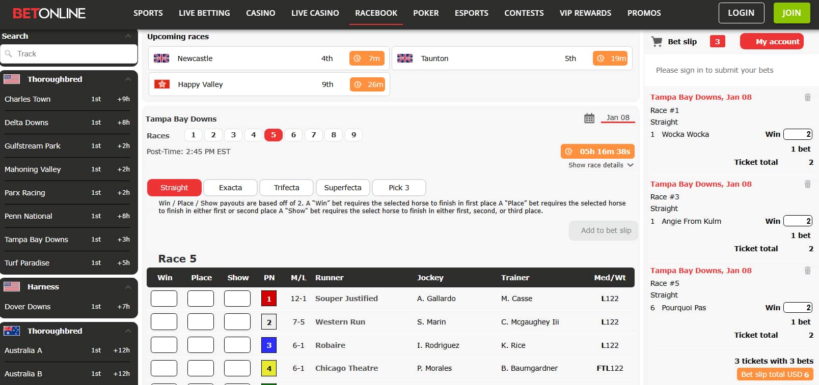 BetOnline trixie bets example