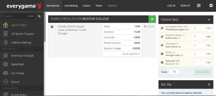 Everygame - one of the best betting sites that accept Visa debit cards