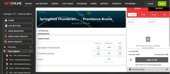 BetOnline sports betting markets and odds