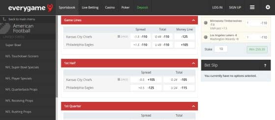 Everygame - reliable and trusted Super Bowl betting site