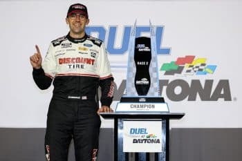Austin Cindric poses with duel 2 tropy