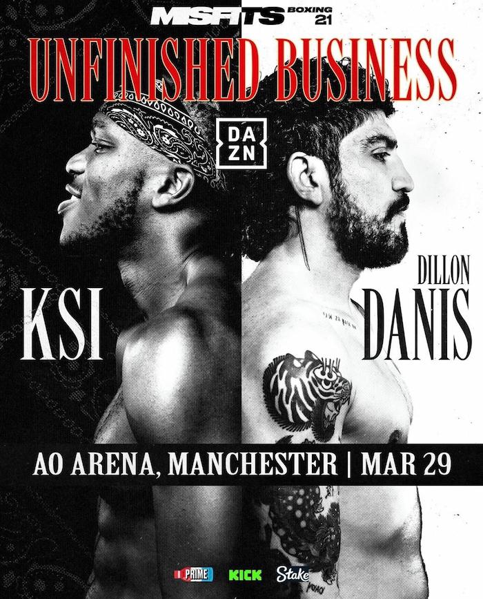 KSI vs. Dillon Danis Set for March 29 at AO Arena “Unfinished Business”