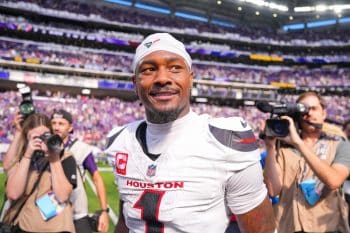Houston Texans wide receiver Stefon Diggs walks off the field.