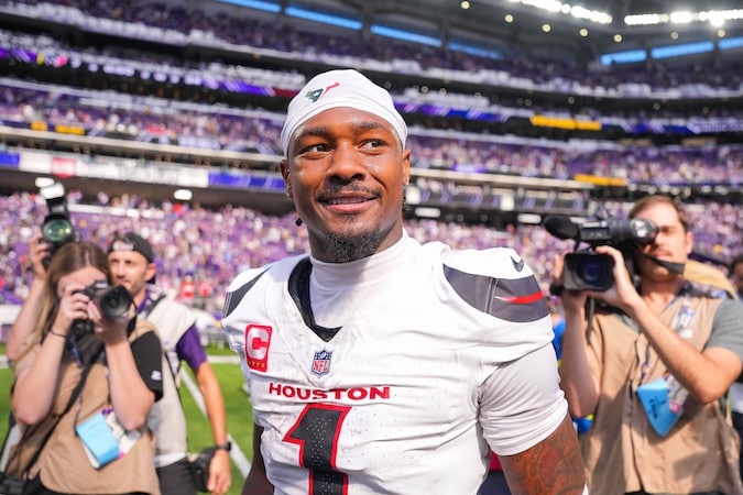 Houston Texans wide receiver Stefon Diggs walks off the field.
