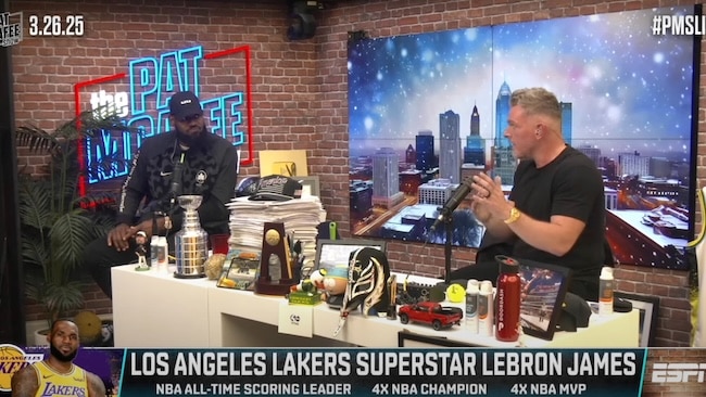 LeBron James and Pat McAfee talk together.