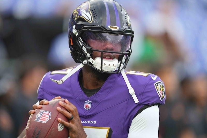 Baltimore Ravens quarterback Josh Johnson holds the ball.