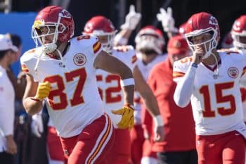 Kansas City Chiefs tight end Travis Kelce runs on the field.