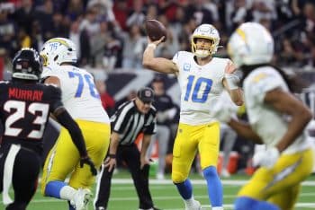 Los Angeles Chargers quarterback Justin Herbert throws the ball.