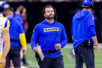 Los Angeles Rams head coach Sean McVay walks the sideline.