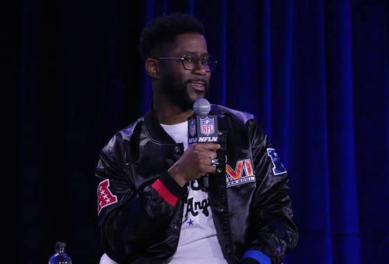 NFL moderator Nate Burleson at the Super Bowl LVI halftime show.