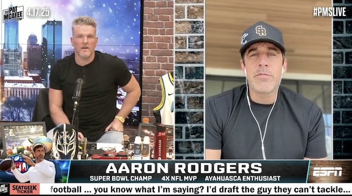 Aaron Rodgers speaks with Pat McAfee.