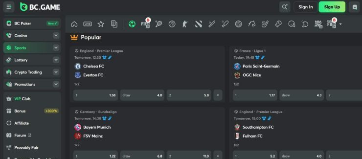 crypto betting sites bc.game soccer odds