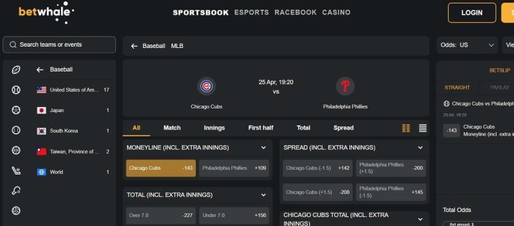 Bovada Alternatives betwhale baseball odds