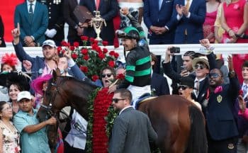 Brian Hernandez Jr. celebrated in the winners circle.