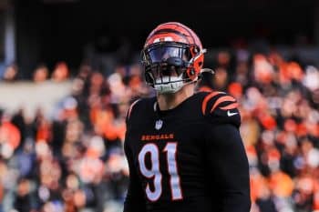 Cincinnati Bengals defensive end Trey Hendrickson stands on the field.