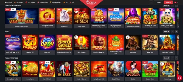 Cobra Casino - one of the most trusted free spins no deposit casino sites in Canada