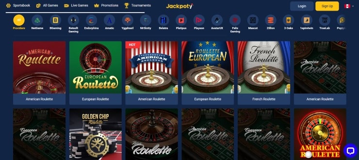 Jackpoty table games section