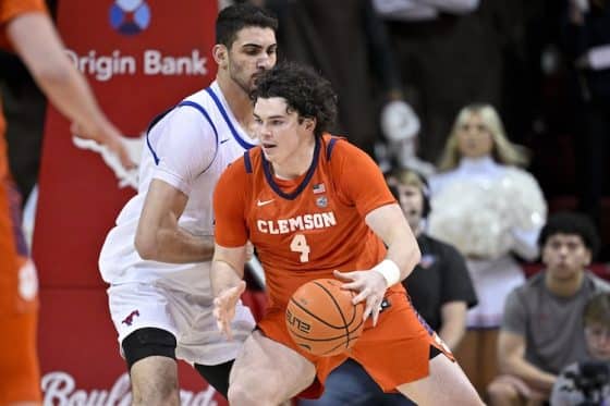 Ian Schieffelin dribbles the ball.