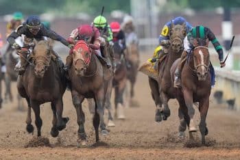 Jockey Tyler Gaffalione on Sierra Leone on a horse.