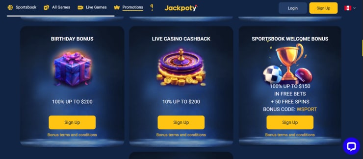 Jackpoty betting bonuses and offers section