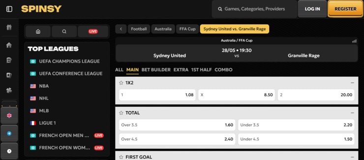 Spinsy - overall best betting site in Australia