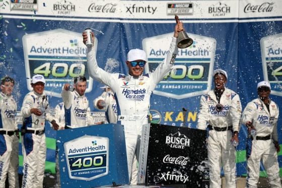 cup kyle larson celebrate at kansas (1)