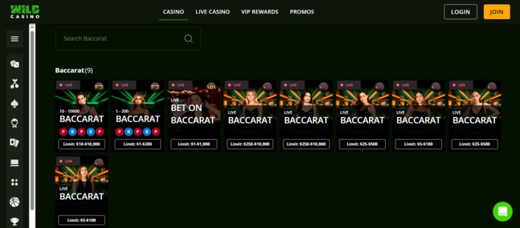 Wild Casino - one of the most trusted live dealer baccarat casino sites