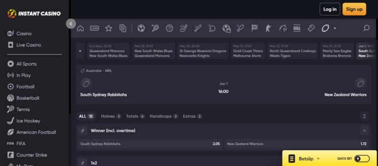 Instant Casino betting markets and odds