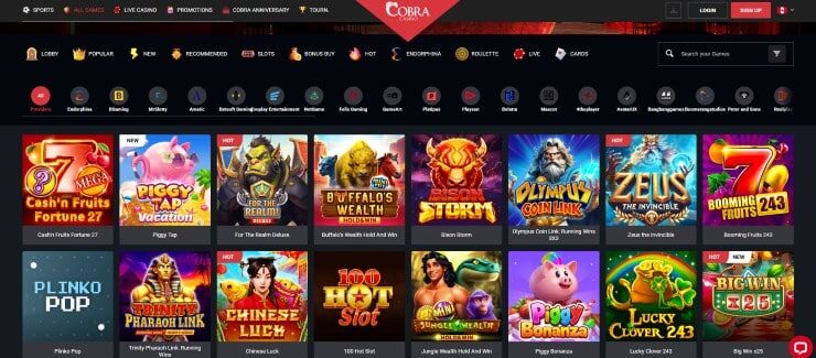 Cobra Casino - one of the best payout casinos in Canada