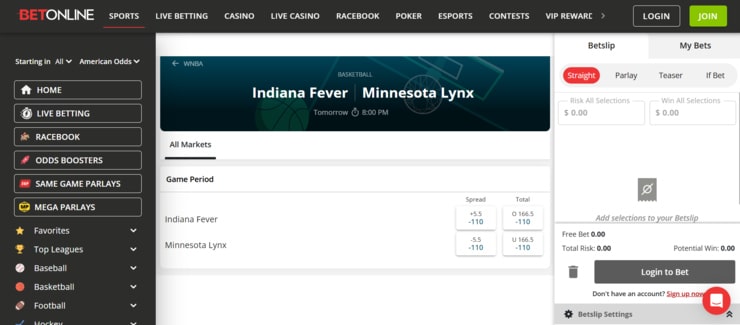 BetOnline - top WNBA sportsbook