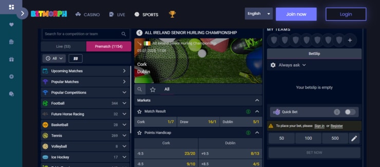 BetMorph - new betting site in Ireland with hurling odds