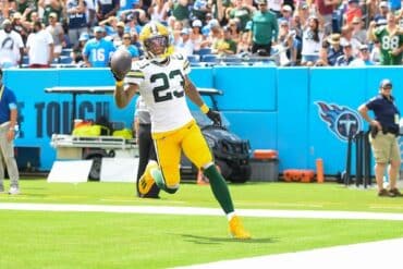 Jaire Alexander runs into the end zone.
