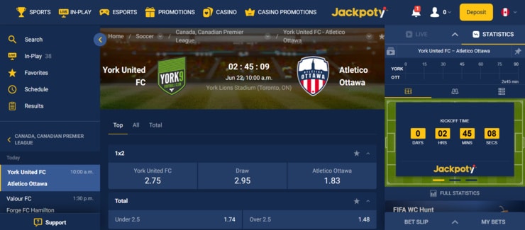 Jackpoty - the best Ontario sports betting site
