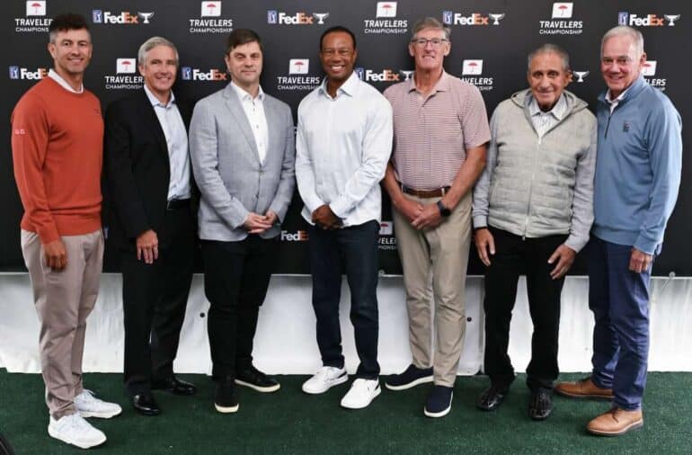Tiger Woods Makes Appearance At Travelers Championship To Meet New PGA Tour CEO