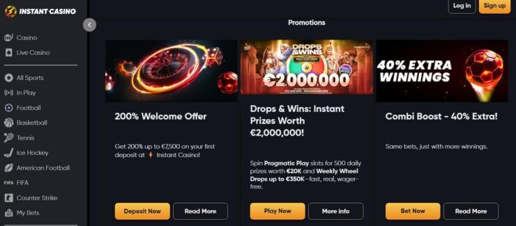 Instant Casino bonuses and offers page