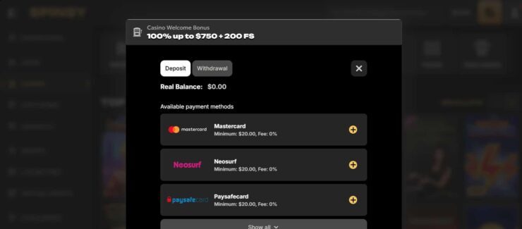 Spinsy deposit options
