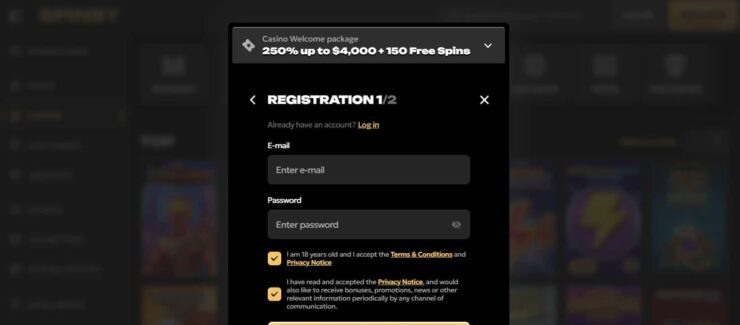 Spinsy registration form