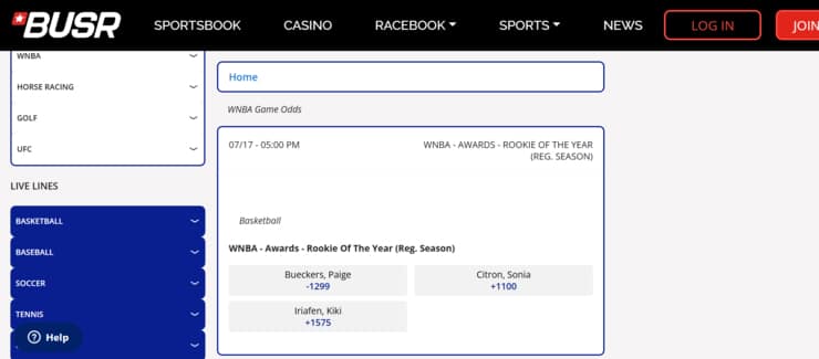 BUSR - WNBA betting site with attractive odds